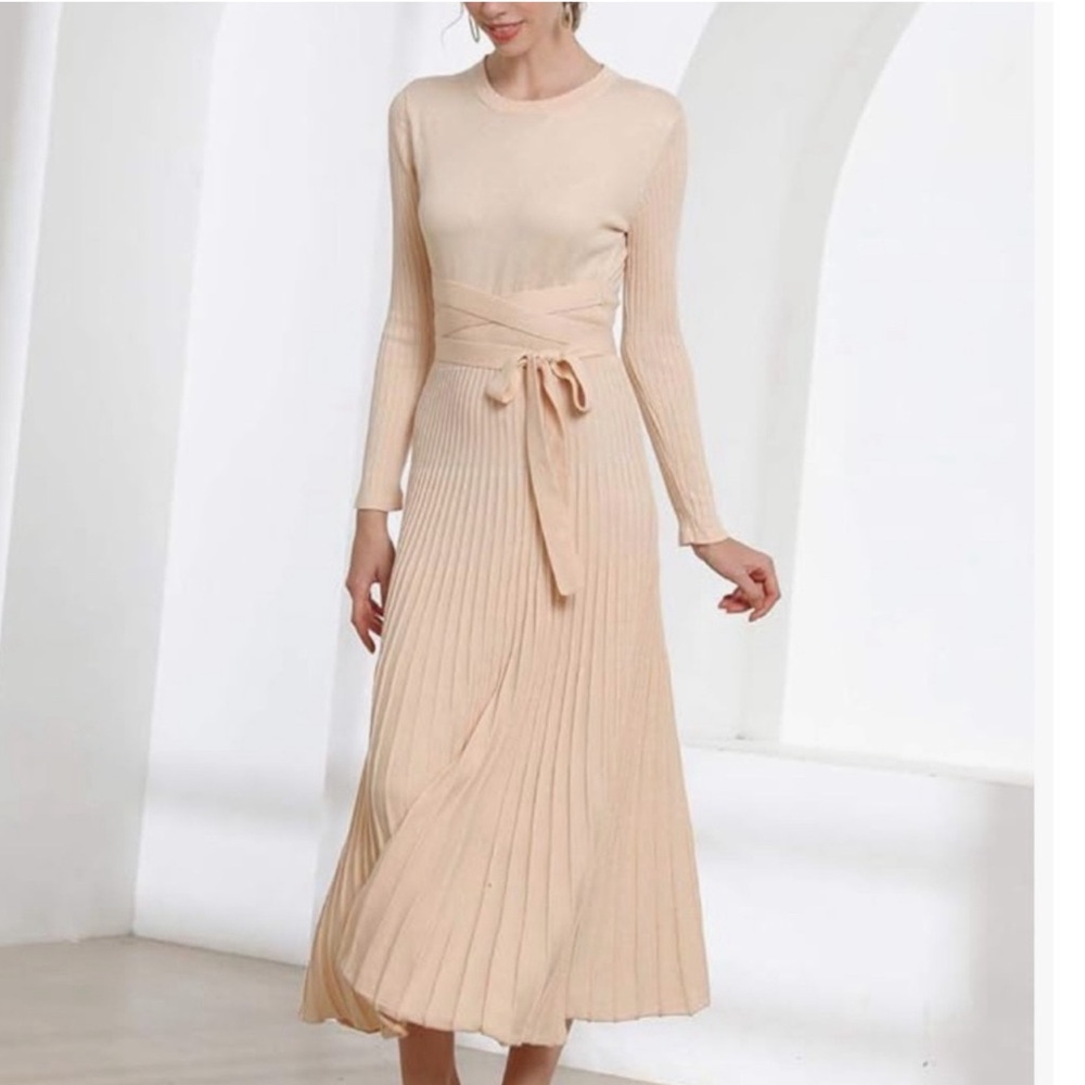 NEW Fincati Cashmere Long Sleeve Full Skirt Sweater Maxi Dress-M